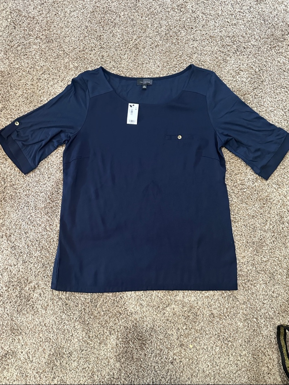 The Limited Navy Short Sleeve Scoop Neck Blouse with Pocket